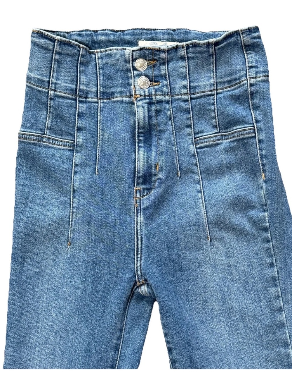 We The Free Free People Jayde Flare Jeans 26 Blue High Rise Corset Seam Stretch - Picture 2 of 12